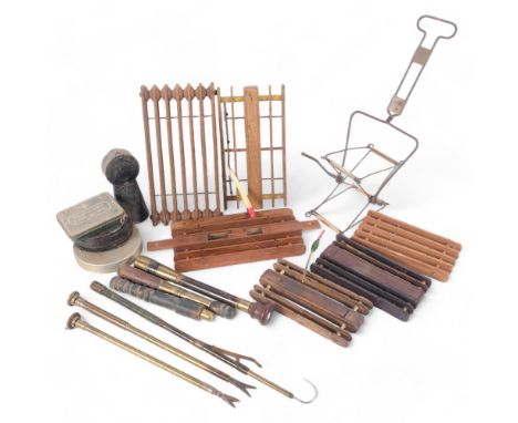 A quantity of various Antique and Vintage fishing tools and accessories, including an unmarked telescopic fishing gaff, vario