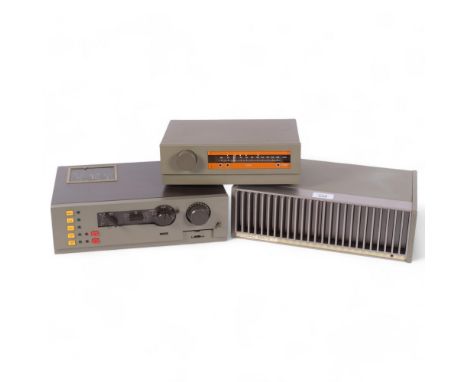 A Quad 405-2 Power amplifier, a Quad FM3 tuner, serial no. 11202, and a Quad 44 Control amplifier transistor, serial no. 1221