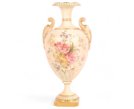 A Royal Worcester Blush Ivory porcelain pedestal urn vase, model no. 1969, reg. no. 308314, 31cm No damage or restoration, ve