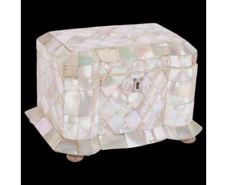 An Antique mother-of-pearl tea caddy, W18cm
