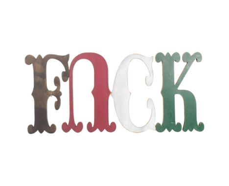 A group of 4 modern ornately carved wooden letters, U, C, F and K, H49cm