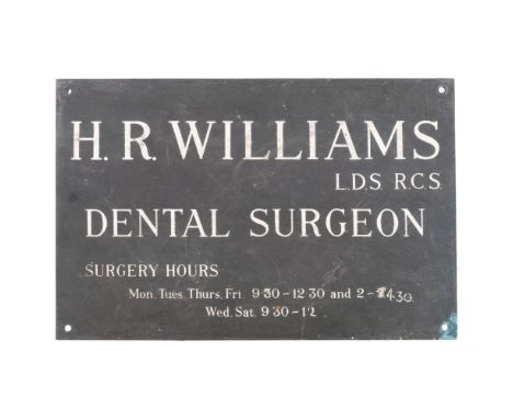 A brass plaque "H R Williams LDS RCS Dental Surgeon", etc, 21.5cm x 33cm