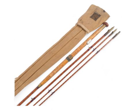 Hardy Brothers Ltd - An Antique 3-piece split cane salmon 'The Wye' fishing rod with spare tip, and associated fabric rod bag