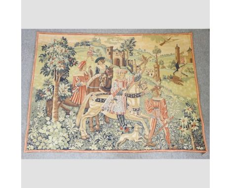 A tapestry panel, depicting a hunting scene, 230 x 175cm
