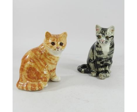 A Winstanley pottery model of a grey cat, 22cm high, together with another model of a cat