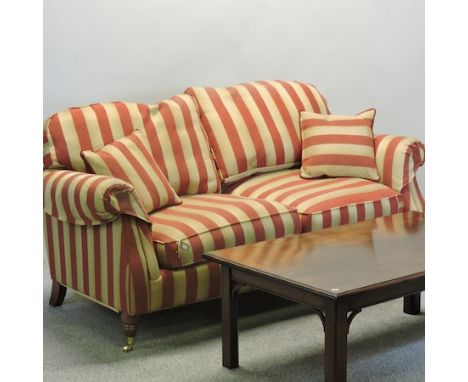 A Parker Knoll striped upholstered sofa, 190cm, together with a coffee table, 122 x 77cm (2)