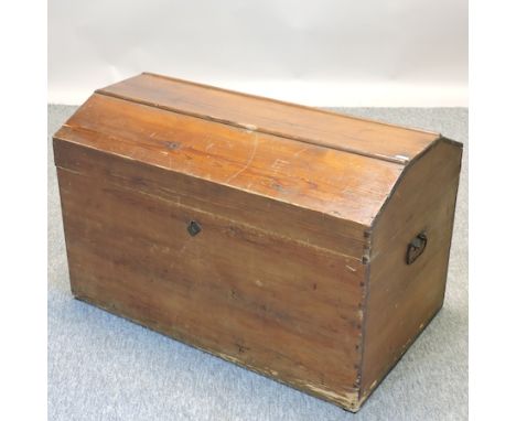 An antique pine trunk, with a hinged lid, 79cm