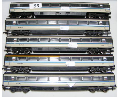 Three unboxed Lima sc12025 Scotrail Coaches for Hornby. another 12023 & another 11907.