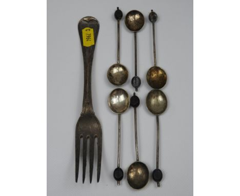 Sterling Silver Fork and 6x Sterling Silver Coffee Spoons - Fork Hallmarked For 1833 