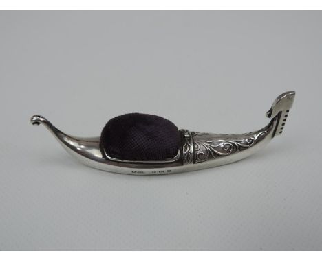 An Edwardian Novelty Silver Gondola Pin Cushion -Hallmarked for Birmingham 1906 by Adie & Lovekin Ltd 