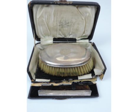 Sterling Silver Clothes Brush and Comb - Birmingham Silver - Engine Turned Design 