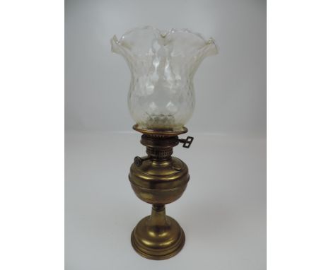 Brass Oil Lamp with Glass Shade and Chimney 