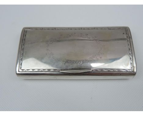 An Early 19th Century German Silver Snuff Box - Rounded Rectangular Form with Border Engraving and a Vacant Cartouche - Hallm