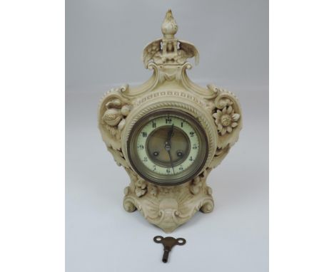 Porcelain Mantel Clock with Enamelled Face and Key 