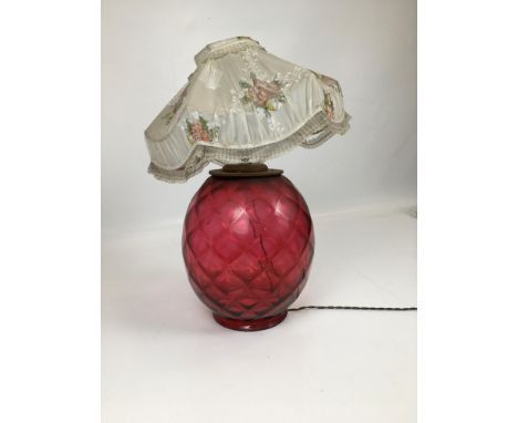 Vintage Red Glass Table Lamp with Shade 