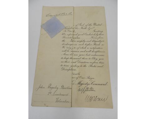Officer Commission Documents for John Duckworth First Battalion East Lancs 1907 