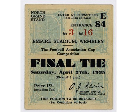 1935 FA Cup Final Ticket Stub, Sheffield Wednesday v West Bromwich Albion 27th April. 