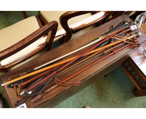 Collection of assorted Riding crops to include Swagger stick etc 