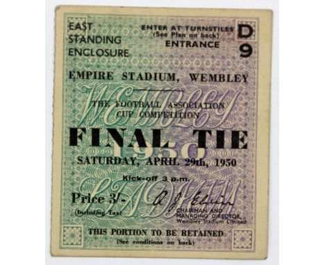 1950 FA Cup Final Ticket Arsenal v Liverpool. This is an original used ticket for the 1950 FA Cup final, played at Wembley, b