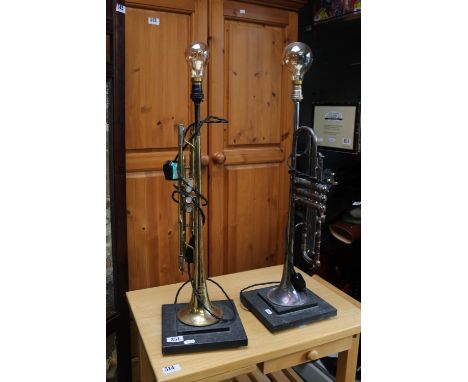 2 Interesting Converted Trumpet Light fittings on marble bases 