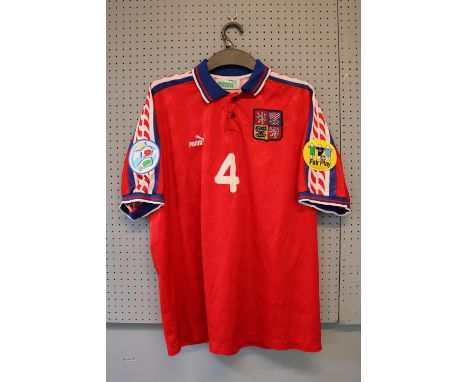 PAVEL NEDVED UEFA EURO 1996 MATCH WORN #4 CZECH REPUBLIC JERSEY The Puma red #4 jersey was worn by the Czech former midfielde