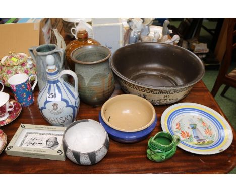 Collection of assorted Studio and other pottery to include Bruce Bairnsfather Old Bill Jug, Quimper etc 