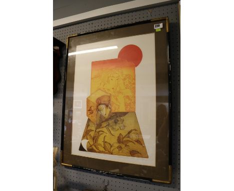 Makoto Ouchi 1926 - 1989 Coloured etching 'Iro' etching 41/80. 41 x 57cm 