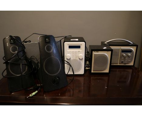 Pure Digital Radio, Pair of Logitech Speakers, Bose Speaker and a Tesco Radio 
