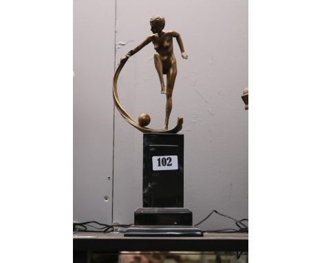 Art Deco Style Nude sculpture of a Dancer mounted on rectangular base 