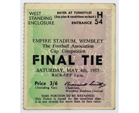 1957 FA Cup Final Ticket Aston Villa v Man Utd. This is an original used ticket for the 1957 FA Cup final, played at Wembley,
