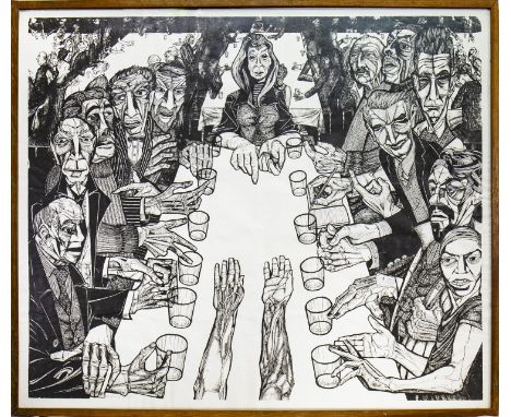 * ALASDAIR GRAY (SCOTTISH b 1934 - ), MARRIAGE FEAST AT CANA (1953) lithograph, signed and dated 1969 86cm x 103.5 cm. (33 7/