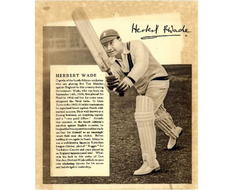 GRAPE-NUTS CO., Sporting Celebrities, Wade (South Africa), 156 x 182mm, showing him batting with inset portrait, with cover l