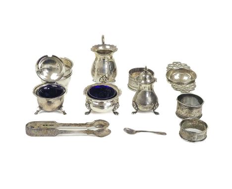 A selection of silver items. To include a tea strainer and bowl by Viners, Sheffield 1937, a cream jug by Mappin &amp; Webb, 