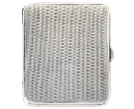 A George VI silver engine turned cigarette case. The interior with engraved dedication, Birmingham 1936, 10 x 8.5cm, 4.19 toz
