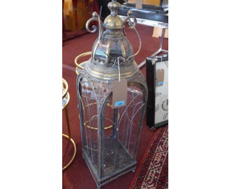 A large Georgian style gilt metal storm lantern, H.92cm 