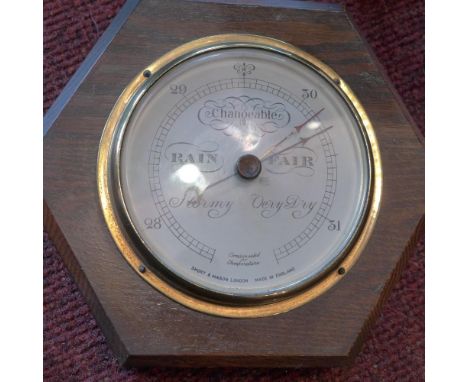 A 20th century Short &amp; Mason oak barometer. 21cm