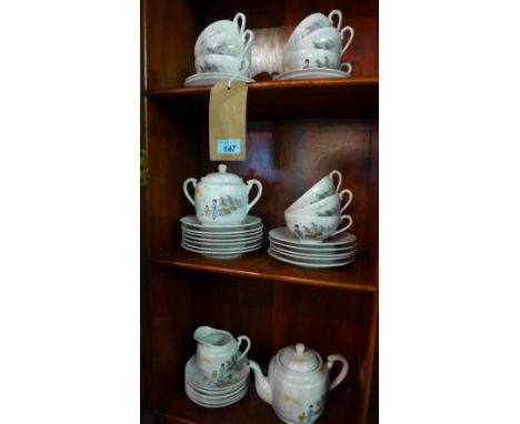 An early 20th century Japanese translucent egg shell porcelain part tea service 