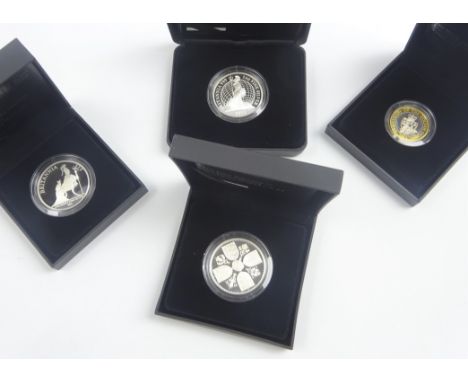 Four silver proof coins; 2013 'The 350th Anniversary of the Guinea' two pounds, 2013 and 2014 two pound one ounce Britannias 