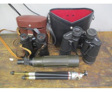 Pentax binoculars, Carl Zeiss binoculars and a Monocular and tripod 