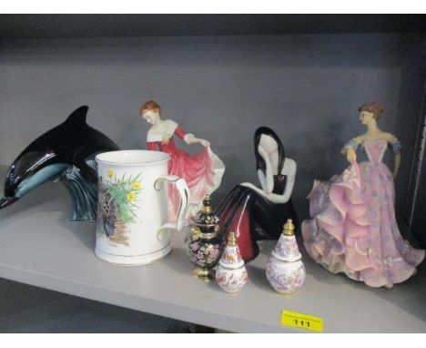 A mixed lot to include Leonard figures, a Doulton figure, Poole pottery and other items 