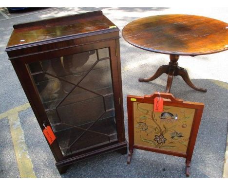 An early 20th century mahogany display cabinet, together with a tapestry firescreen 