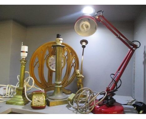 A mixed lot to include an anglepoise lamp, travel clock and other items 