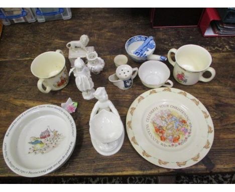 Ceramics to include a Pearlware feeding cup, a Royal Worcester figure, a Royal Doulton Bunnykins ware and other items 