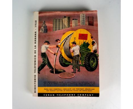 A vintage Cuban yellow pages from 1958. Issued: 1958Dimensions: 11"L x 8.5"W x 1.25"DManufacturer: Cuban Telephone CompanyCou