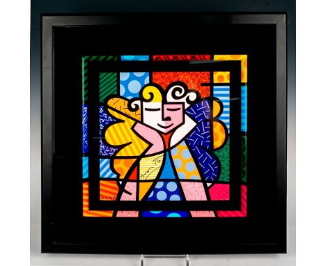 Vibrant serigraph with hand-embellished colorful border set in a shadowbox by Neo-Pop artist Britto. This joyous composition 