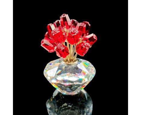 Lead crystal, depicting a clear vase full of red roses.Â&nbsp;Swarovski etched backstamp. Item includes original box measurin