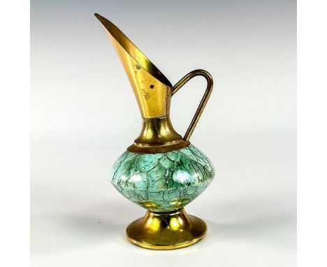 Turquoise toned with lustre finish &amp; branch patterning. Brass accented handle, spout, and base.Delft Holland on bottom. T