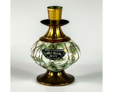 Turquoise toned with lustre finish &amp; branch patterning. Brass accents on top and bottom.Old Dutch Delft Made In Portugal 
