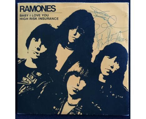 RAMONES - signed copy of the UK 7" 'Baby I Love You' c/w 'High Risk Insurance'.  The sleeve has been clearly signed by Dee De