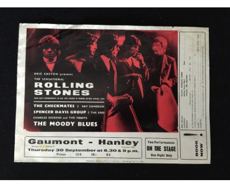 ROLLING STONES - rare handbill for their 1965 performance at the Gaumont Theatre Hanley on the 30th September 1965.   In very